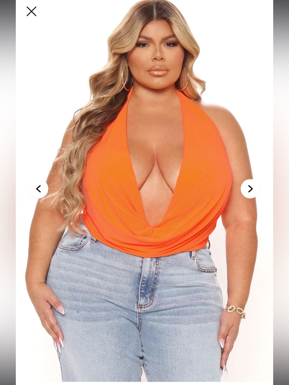 NWT Fashion Nova Neon Orange Cowl Neck Halter Top Size L | Open Back